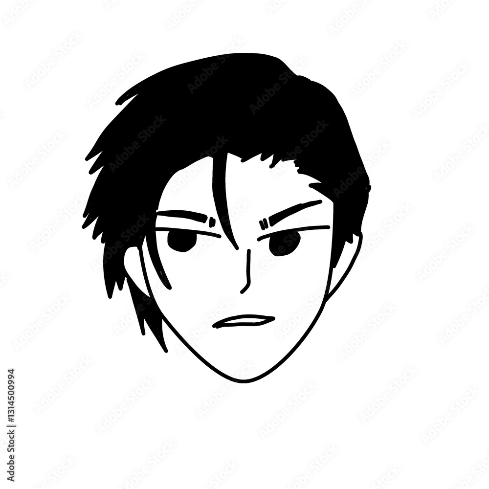 illustration of face with expression, simple line art. black and white illustration of face with expression, simple line art. black and white