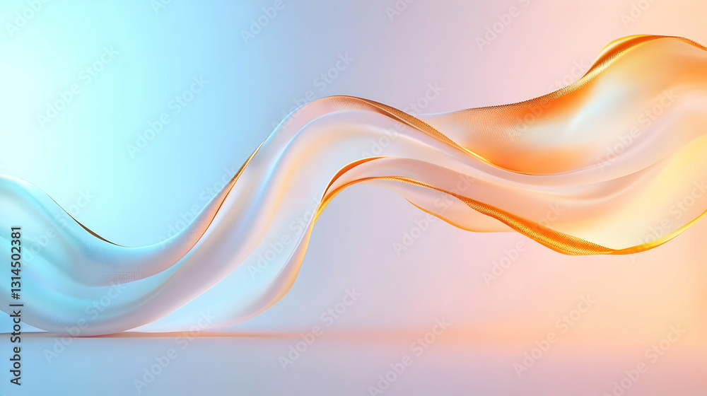 Dynamic Flowing Abstract Wave in Gold Orange White and Blue with Gradient Pastel Background Dynamic Flowing Abstract Wave in Gold Orange White and Blue with Gradient Pastel Background
