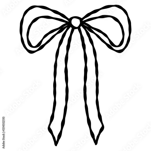 Coquette ribbon whimsical hand drown outline