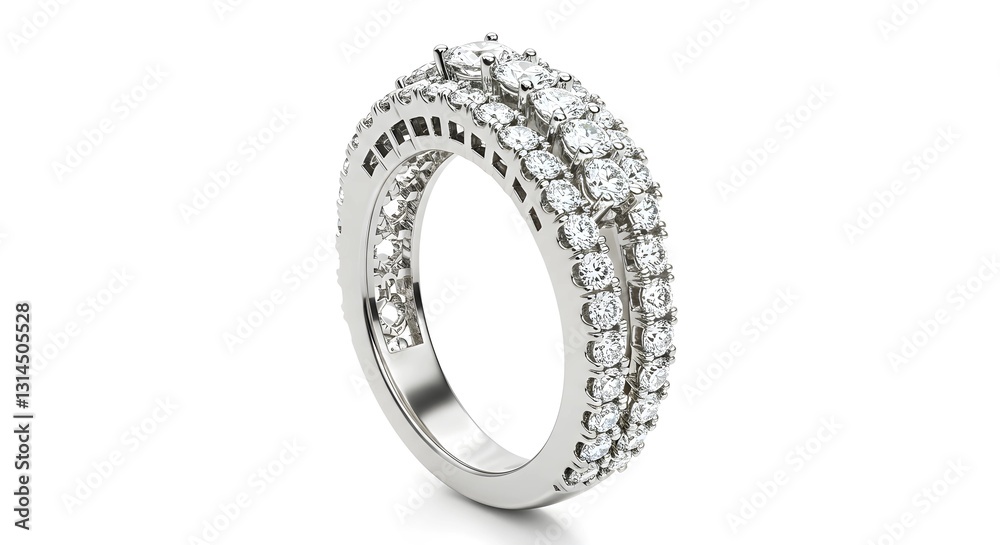 Silver diamond ring isolated on white background with a reflective metal design Silver diamond ring isolated on white background with a reflective metal design