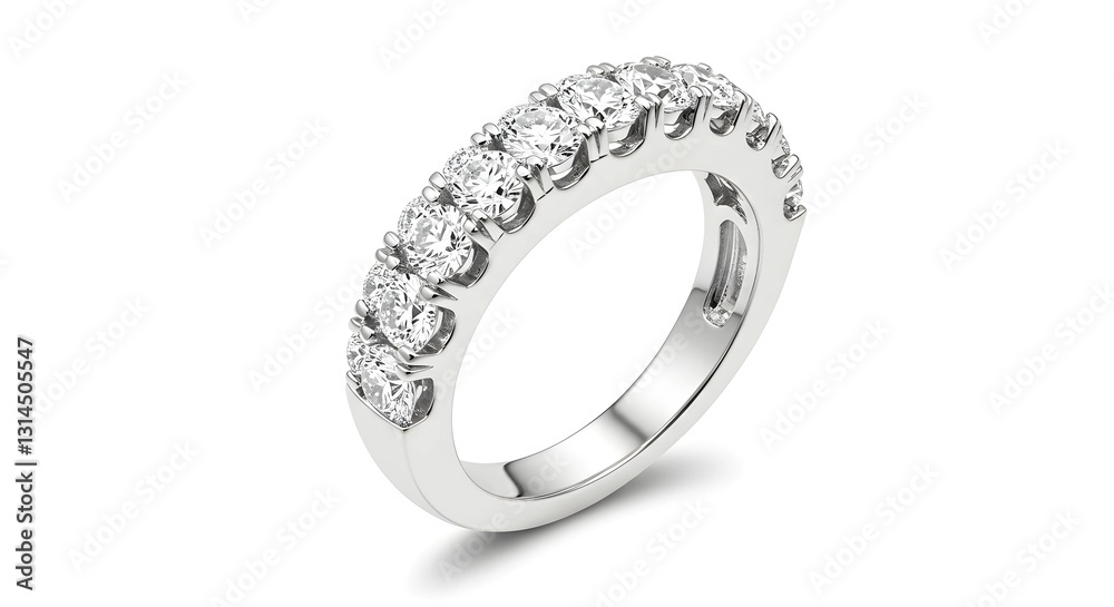 Silver diamond ring isolated on white background with a reflective metal design Silver diamond ring isolated on white background with a reflective metal design