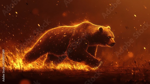 Fiery Bear Running Through Wildfire photo