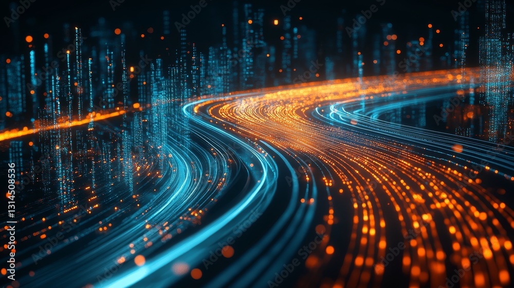 Fototapeta premium Dynamic 3D Visualization of Curved Road with Intersecting Data Lines