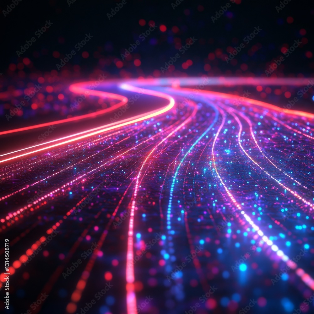 Futuristic 3D Render of a Colorful Road with Light Trails