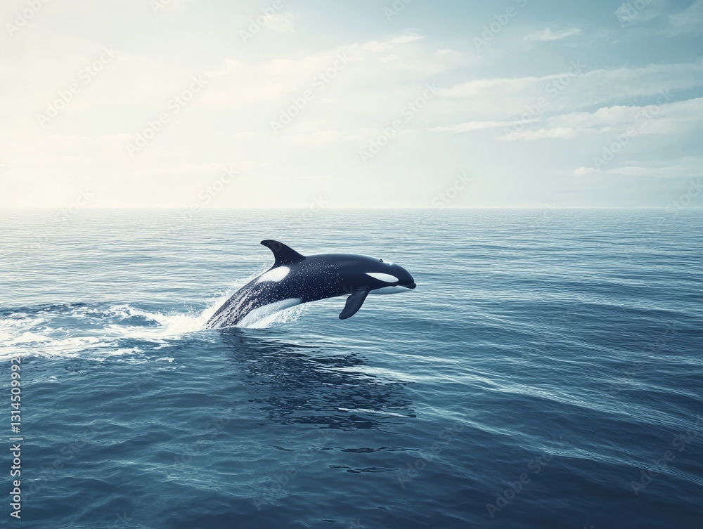 Fototapeta premium Orca leaping ocean sunrise seascape