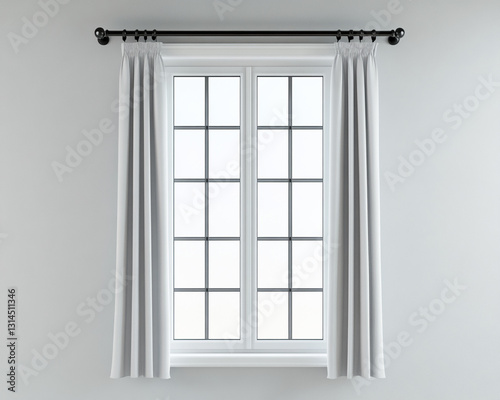 White curtains frame a window with multiple panes  showcasing a clean and minimalist interior design concept  ideal for home decor or real estate listings