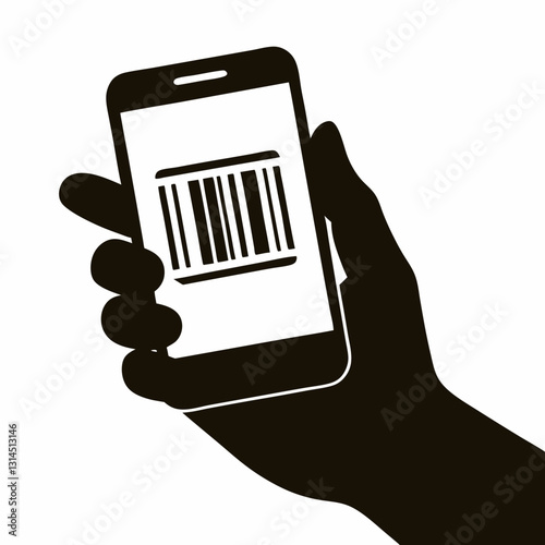 Hand holding smartphone with barcode shows mobile scanning, product identification and digital checkouts. Concept: retail tech, inventory app, ecommerce tools