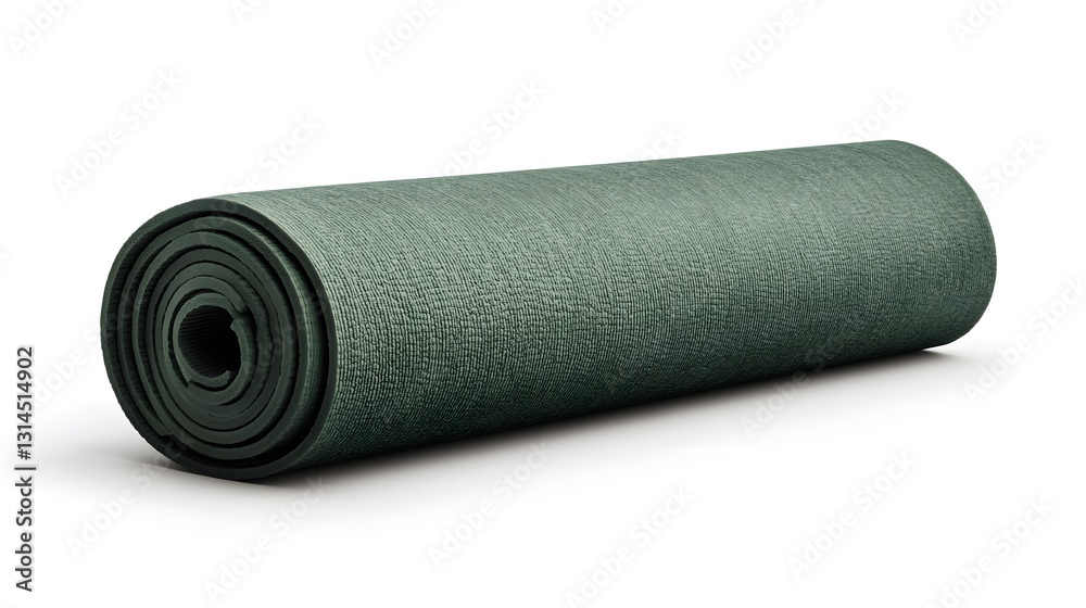 Rolled-up Green Yoga Mat Isolated on White Fitness, Exercise, Meditation, Wellness Concept. Rolled-up Green Yoga Mat Isolated on White Fitness, Exercise, Meditation, Wellness Concept.
