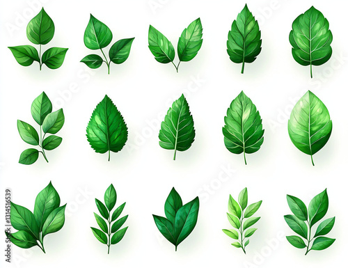 Vibrant Green Leaf Icons Set: Perfect for Eco-Friendly Design, Environmental Projects, and Nature-Themed Products