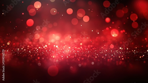Sparkling ruby red glitter dust on dark background creating a magical and festive atmosphere for holiday celebrations and romantic events