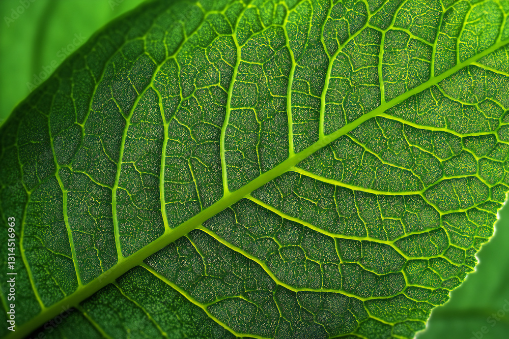 Fototapeta premium Microscopic Masterpiece: Extreme Close-Up Texture of Intricate Green Leaf Veins