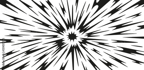 Flash explosion background. Speed lines on white background for comics book, anime. Black light strip burst. Vector illustration design banner.