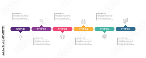 Business infographic 6 important events to success. Annual report, Business presentation template. Vector illustration.