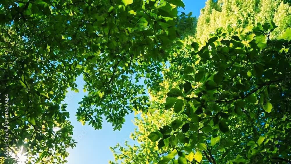 Lush Green Tree Canopy with Sunlight and Blue Sky Lush Green Tree Canopy with Sunlight and Blue Sky