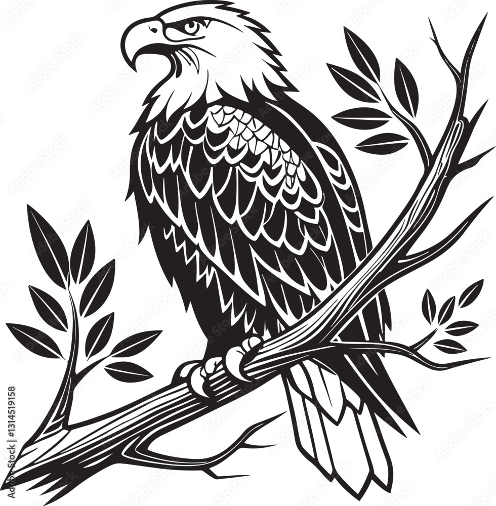 Fototapeta premium Bald Eagle bird silhouette vector illustration