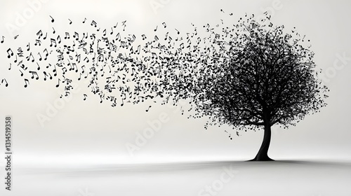 Musical Tree with Flowing Notes Illustrating Creativity and Freedom