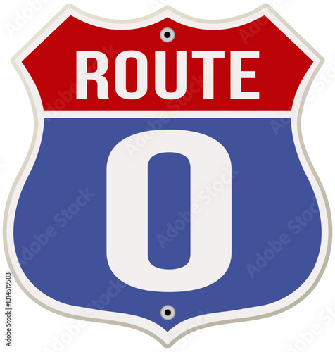 Route 0 Road Sign vector illustrationin blue and red colors photo