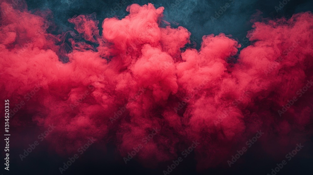 Fototapeta premium Vivid crimson smoke billows against a dark backdrop