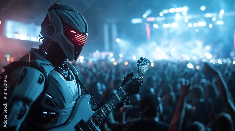 Robot guitarist performs at a vibrant concert Robot guitarist performs at a vibrant concert