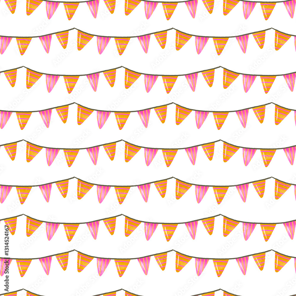 Obraz premium Triangle garland seamless pattern. Endless pattern for holidays. Hand drawn