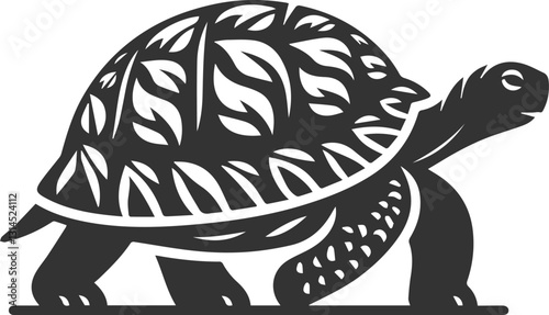 A tortoise walking slowly with its head slightly raised vector silhouette animal design