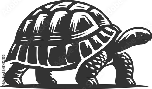 A tortoise walking slowly with its head slightly raised vector silhouette animal design