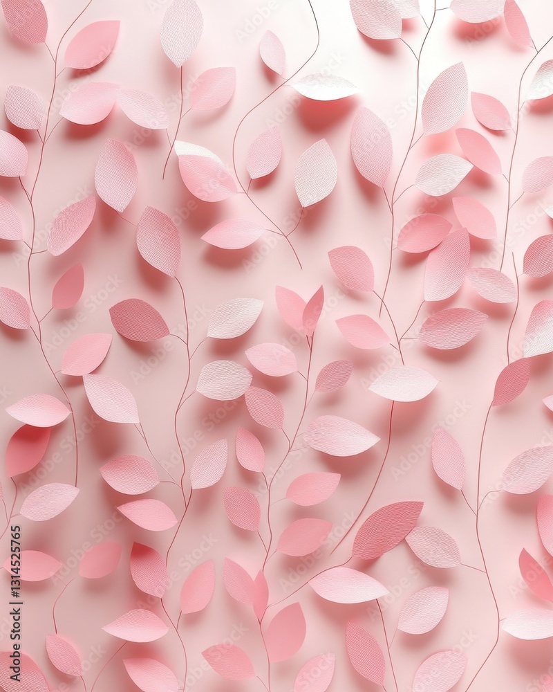 Obraz premium Delicate pink leaves on soft pink background create a gentle and calming botanical pattern ideal for feminine designs and romantic themes