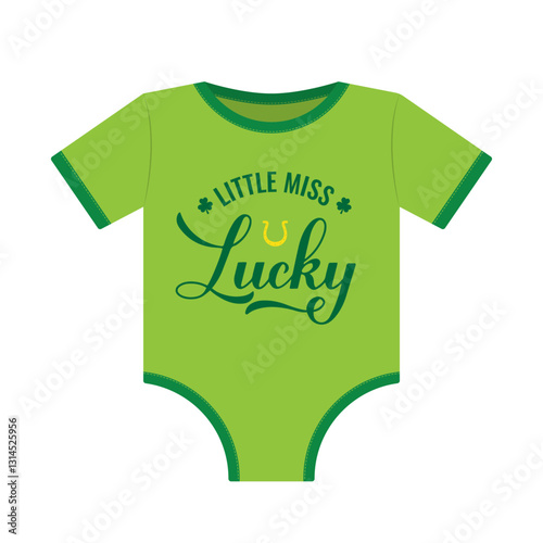 Obraz na płótnie Little miss lucky calligraphy hand lettering on baby onesie. Funny St. Patricks day quote. Vector template illustration. w salonie