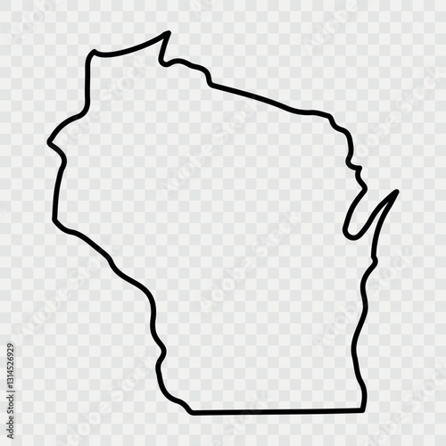 Wisconsin Map Black, State Border, United States, US America, Transparent Isolated, Variations. Wisconsin state isolated on a background, USA map