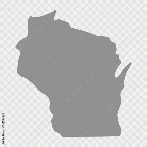 Wisconsin Map Black, State Border, United States, US America, Transparent Isolated, Variations. Wisconsin state isolated on a background, USA map