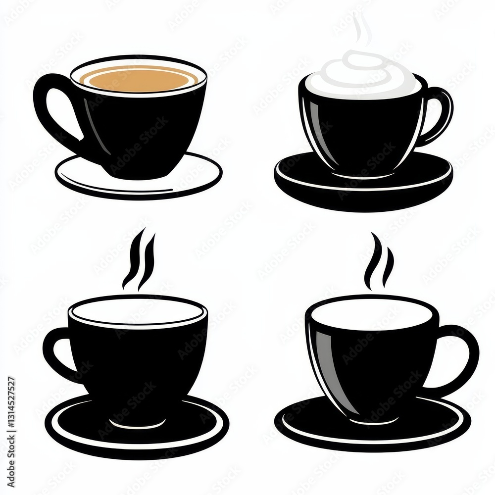 Obraz premium Bundle of coffee cups: espresso, cappuccino, latte, and black coffee