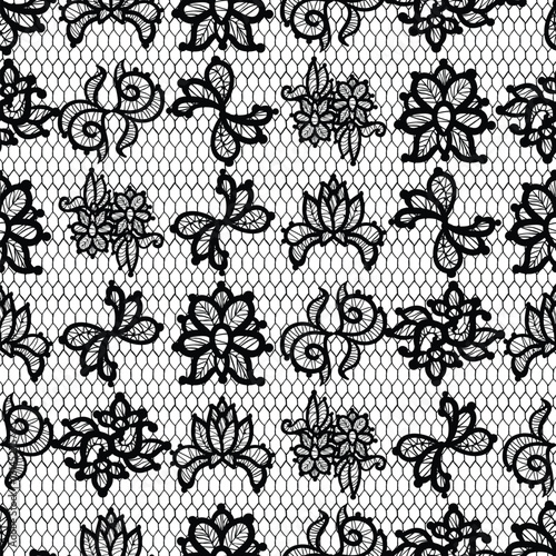 Black lace seamless pattern is perfect for stunningly elegant designs and beautiful backgrounds. Floral sheer fabric. Abstract flowers