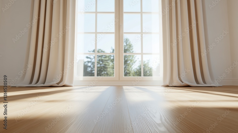 Serene Interior Scene: A bright, inviting interior featuring a large window with natural light streaming through, casting soft shadows on the polished wooden floor. Serene Interior Scene: A bright, inviting interior featuring a large window with natural light streaming through, casting soft shadows on the polished wooden floor.