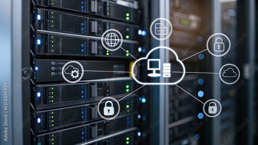 Obraz premium Digital environment private cloud computing and data center connectivity