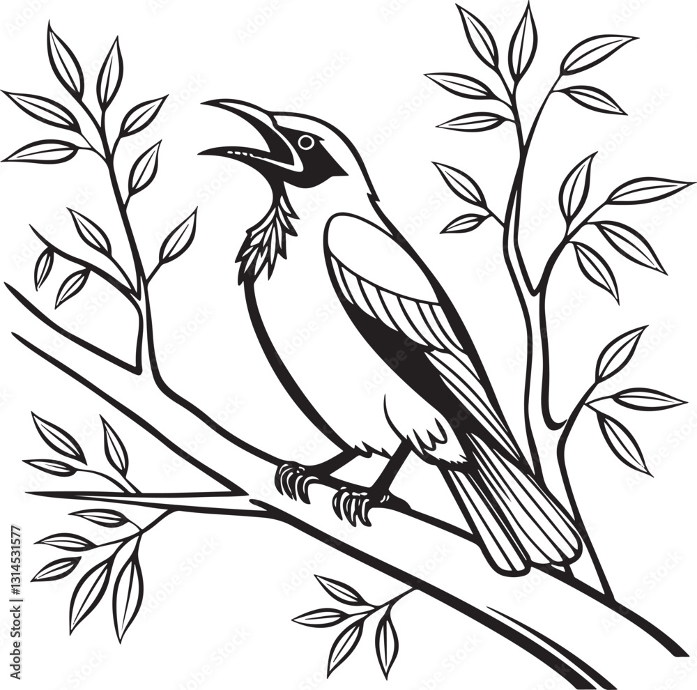 Naklejka premium bare throated bellbird bird silhouette vector illustration