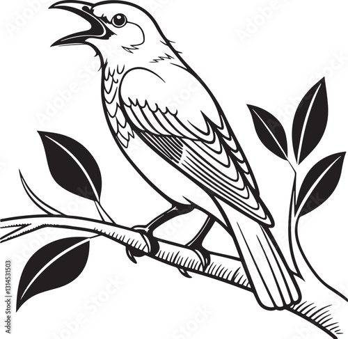 bare throated bellbird bird silhouette vector illustration