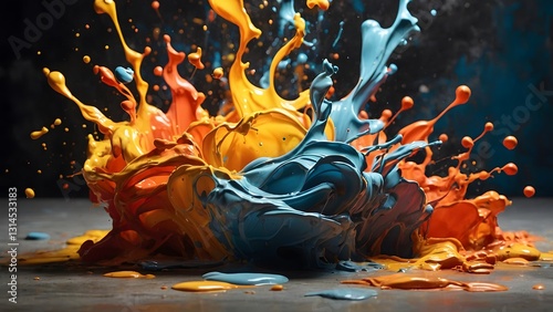 Colorful Splashes of Paint Create a Dynamic Abstract Composition on a Dark Background
