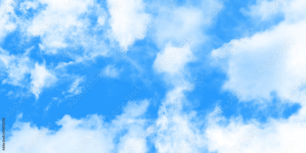 Fototapeta premium Blue sky with clouds. Light sky blue shades watercolor background. Sky Nature Landscape Background. sky background with white fluffy clouds.><