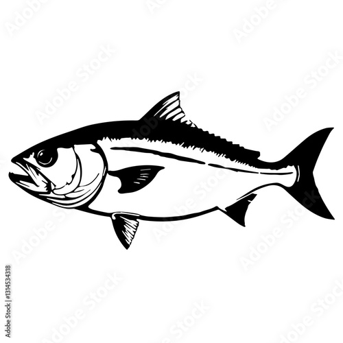 Streamlined fish icon resembling tuna or mackerel for seafood restaurant menu and branding
