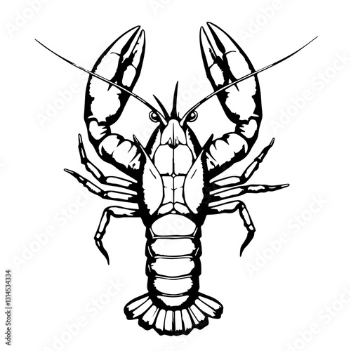Traditional lobster icon with strong claws and segmented body for gourmet seafood restaurant menu and branding