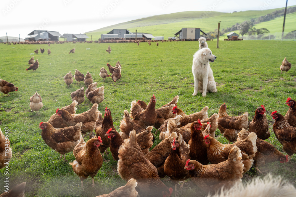 poultry farm with red chickens