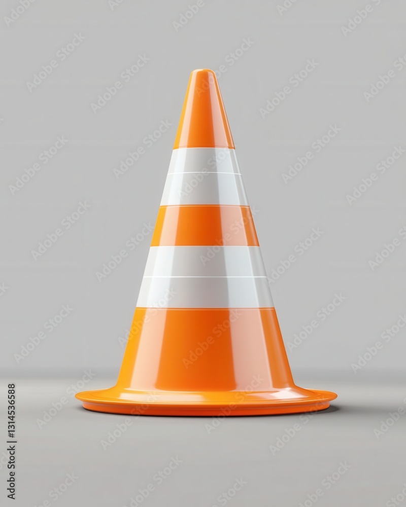 Striking orange traffic cone with white stripes against a neutral gray backdrop safety and warning concept Striking orange traffic cone with white stripes against a neutral gray backdrop safety and warning concept