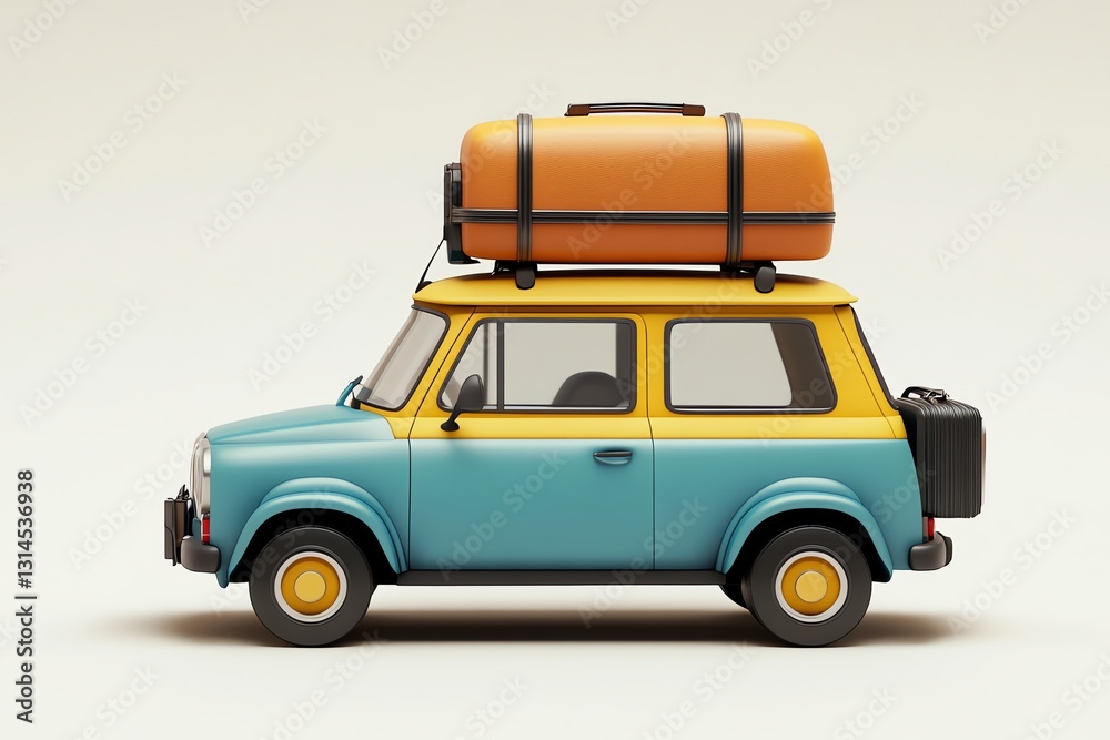 Stylized Car Packed for Adventure with Luggage and Cartoonish Design Stylized Car Packed for Adventure with Luggage and Cartoonish Design