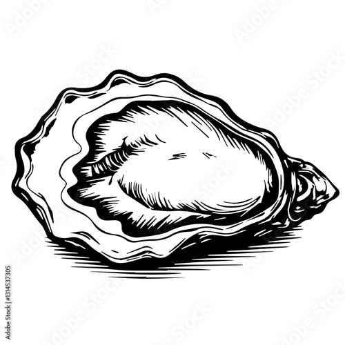Detailed oyster icon with a textured shell and open interior for seafood restaurant menu and gourmet branding