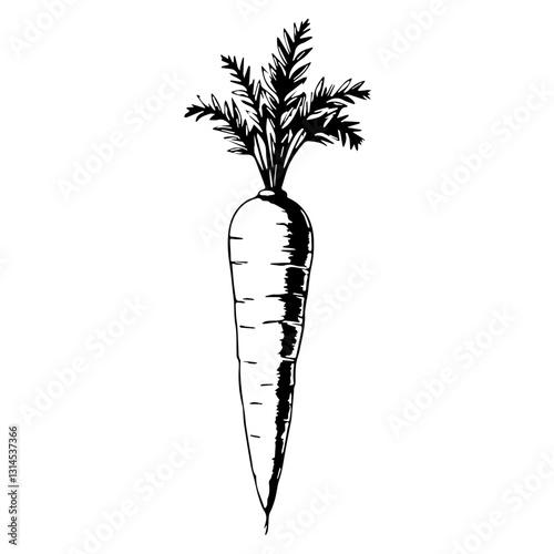 Vintage carrot icon with detailed root texture for organic market branding and fresh produce promotions