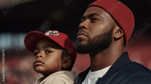 Father and Son Watching a Sporting Event