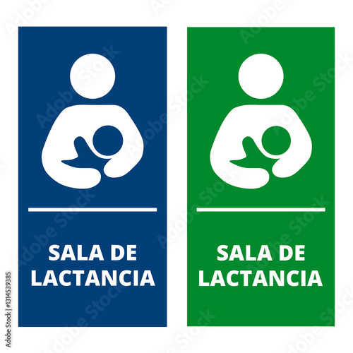 Blue and green sala de lactancia signs on a white background (trad. lactation room)