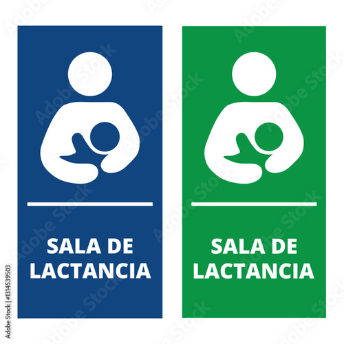 Blue and green sala de lactancia signs on a white background (trad. lactation room)