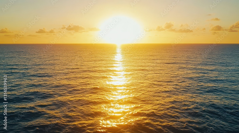 Obraz premium Golden Sunset Over Calm Ocean With Glowing Horizon View
