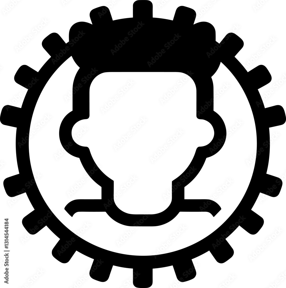 Obraz premium Man in a Gear Icon: A Symbol of Technology, Innovation, and Human Ingenuity. Representing Engineering, Industry, and Automated Systems with Precision and Efficiency.
